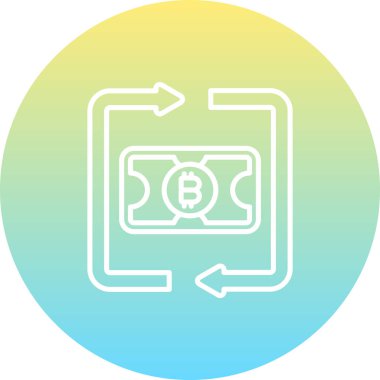 Dijital para değişimi ve tirajı temsil eden kare okların çerçevelediği kripto para birimi sembollü minimalist banknot simgesi