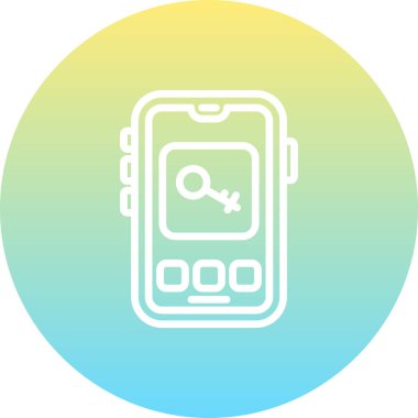 Beyaz dairesel arkaplan içinde üç düğmeli anahtar simgesini gösteren akıllı telefon. Web sayfaları veya uygulamalar için güvenli mobil uygulama arayüzü.