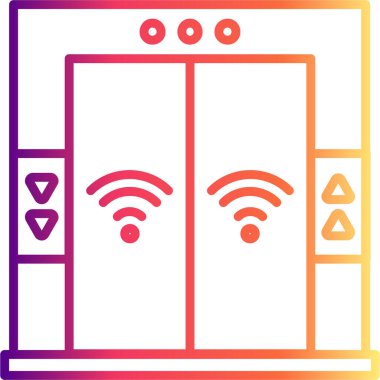 Uygulamalar veya web sayfaları için uygun okları ve sinyalleri olan minimalist asansör çizimi, dokulu bir daire üzerinde modern bir çizgi tasarımı içerir..