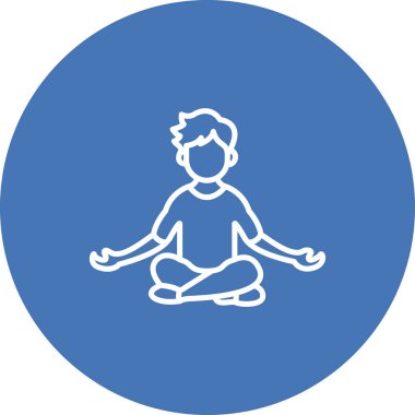 Minimalist çizim, açık gri bir çember içinde çapraz bacaklı meditasyon pozisyonunda oturan bir erkek figürü gösteriyor..