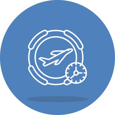 simple airplane graphic icon with a clock