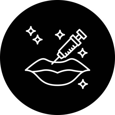 Parıltılarla çevrili dolgun dudakları enjekte eden bir şırınga kozmetik geliştirme ya da dermatolojik prosedürü işaret eder..