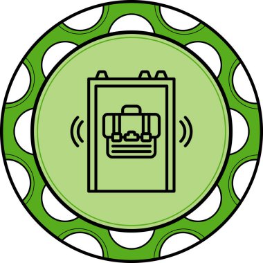 Asansör çerçevesi içindeki bir çantanın profesyonel iş grafikleri. İş uygulamaları veya ofis web sayfaları için uygun sinyal dalgaları..