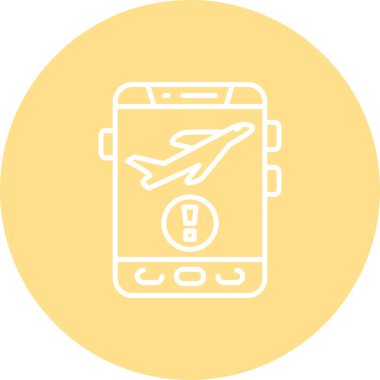 Seyahat uygulamaları veya web sayfaları için uygun ünlem işaretli basit bir uçak grafik simgesi.