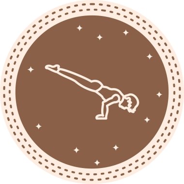 Minimalist çizgi ikonu denge, gelişmiş fitness ve atletik gücü temsil eden akrep pozu veren bir erkek figürüne sahiptir..