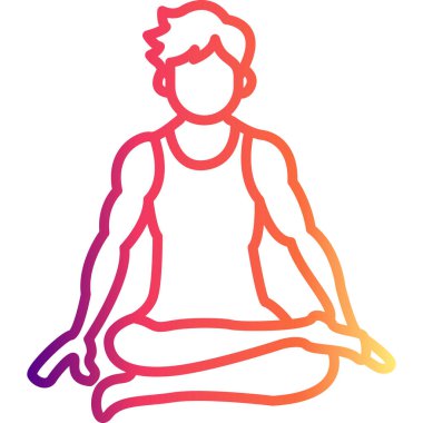 Minimalist çizgi ikonu, yoga, meditasyon ve sükuneti temsil etmek için çapraz bacaklı nilüfer çiçeğinin içinde oturan erkek figürüne sahiptir..