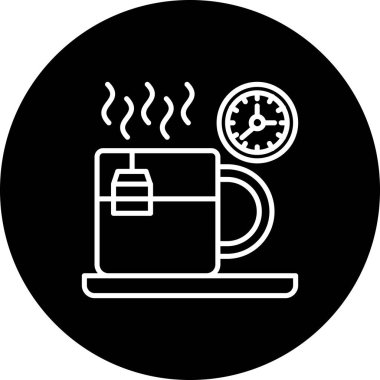 Kahve molası uygulaması logosu. Saat ve bardak..