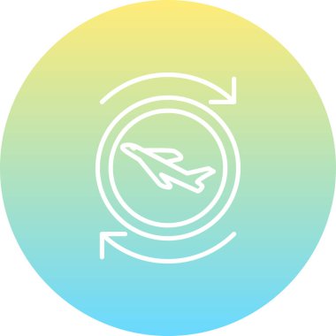 Dairesel çerçevede soru işareti olan bir uçağın basit bir çizgisi çizimi, uçuş sorguları, bilgi masaları veya seyahat SSS bölümleri için uygundur.