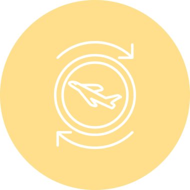 Dairesel çerçevede soru işareti olan bir uçağın basit bir çizgisi çizimi, uçuş sorguları, bilgi masaları veya seyahat SSS bölümleri için uygundur.