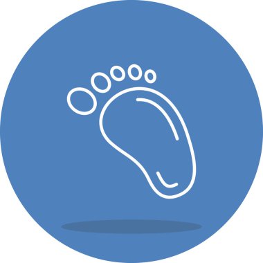 Uygulamalar veya web sayfaları için uygun beyaz dairesel düğmedeki ayak izi çizgisi. Ayak parmaklarıyla insan tabanı tasvir eden basit gri çizgi..
