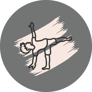 Minimalist çizimde, sağlık uygulamaları için ideal yarım ay yoga pozu veren bir erkek figürü yer alıyor..
