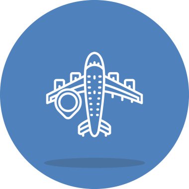 Uçuş takibi veya seyahat uygulamalarındaki varış zamanı bilgisi için uygun konum işaretleyicisi ve saate sahip bir uçağın basit bir çizgisi çizimi.