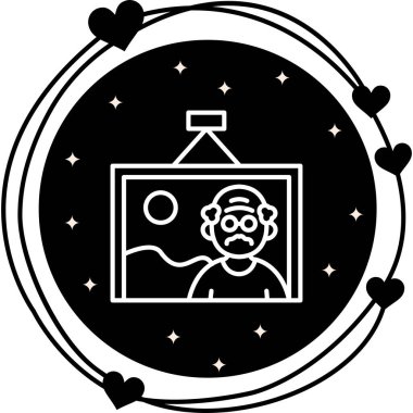 Bu portre, bir duvarda asılı çerçeveli doğrusal karakter tasarımı içeren uygulamalar veya web sayfaları için uygundur..