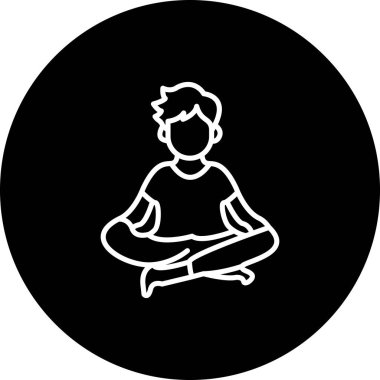 Minimalist gradyan simgesi bacak bacak üstüne atmış erkek figürü yoga, rahatlama ve zihinsel sağlığı temsil eden meditasyon pozu veriyor.