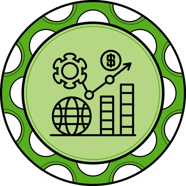 Kavramsal bir finansal büyüme çizelgesi, bir küre, dişliler, bar grafikleri ve bir dolar işareti ile yukarı doğru bir ok gösteriyor..