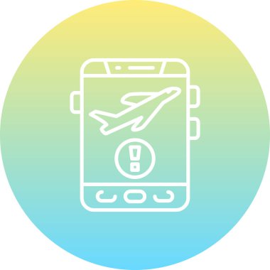 Seyahat uygulamaları veya web sayfaları için uygun ünlem işaretli basit bir uçak grafik simgesi.