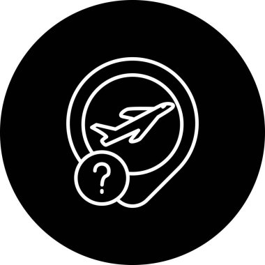 Seyahat uygulamaları veya web sayfaları için uygun ünlem işaretli basit bir uçak grafik simgesi.