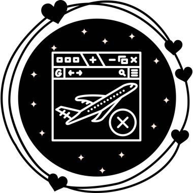 Web tarayıcı penceresi içinde bir uçak çizimi iptal işareti, seyahat uygulamaları veya web sayfaları için ideal.