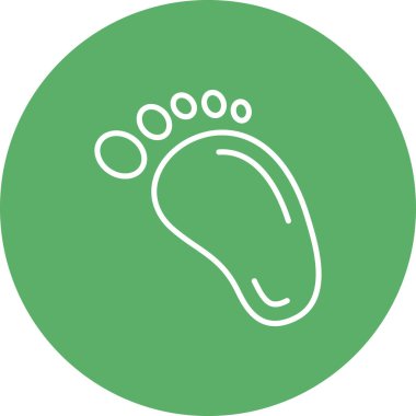 Uygulamalar veya web sayfaları için uygun beyaz dairesel düğmedeki ayak izi çizgisi. Ayak parmaklarıyla insan tabanı tasvir eden basit gri çizgi..
