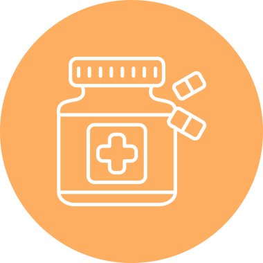 Kapsüllü bu ilaç şişesi illüstrasyonu, çapraz çizgili doğrusal tasarım içeren uygulamalar veya web sayfaları için uygundur..