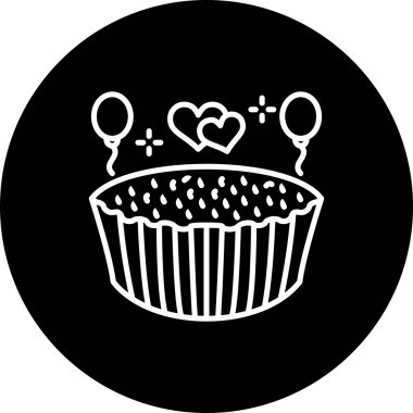 Kutlama için kalpler ve balonlarla süslenmiş bir kekin basit bir simgesi..