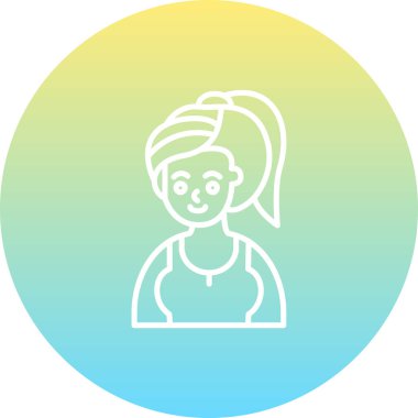 Saçı at kuyruğu olan ve spor bluzu giyen bir kadının minimalist çizgi simgesi..