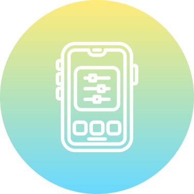 Dairesel arkaplan içinde üç düğmeli akıllı telefon gösterme ayarları kaydırıcıları. Uygulamalar veya web sayfaları için uygun mobil aygıt ayarlama arayüzü.