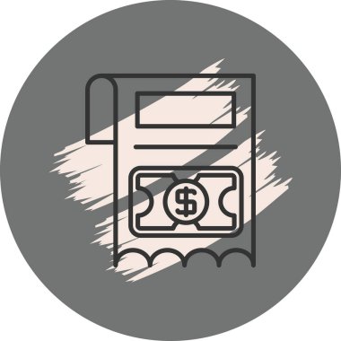 Dolar para birimi sembollü bir kağıt makbuzun siyah beyaz çizgi simgesi.