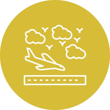 Seyahat uygulamaları veya web sayfaları için uygun bir pistten kalkan bir uçağın basit bir çizgisi çizimi.