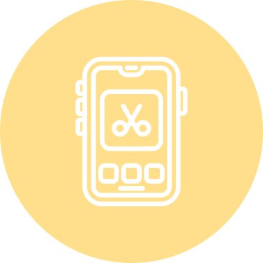 Akıllı telefon makas simgesini dairesel arkaplan içinde ekranda üç düğme ile gösteriyor. Uygulamalar veya web sayfaları için yaratıcı mobil düzenleme uygulama arayüzü.