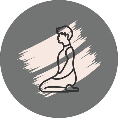 Minimalist çizgi ikonu, yoga, meditasyon ve sakin fiziksel sağlığı temsil etmek için Vajrasana 'ya şimşek pozu veren bir erkek figürüne sahip..
