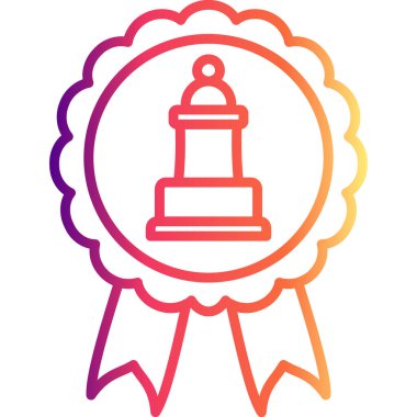 Satranç piyonu tasvir eden minimalist satır simgesi dairesel ödül kurdelesi veya ödül rozeti içinde.