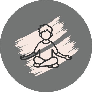 Minimalist çizim, açık gri bir çember içinde çapraz bacaklı meditasyon pozisyonunda oturan bir erkek figürü gösteriyor..