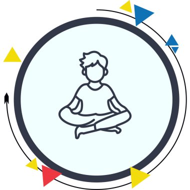 Minimalist gradyan simgesi bacak bacak üstüne atmış erkek figürü yoga, rahatlama ve zihinsel sağlığı temsil eden meditasyon pozu veriyor.