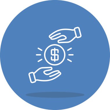 Finansal işlemleri, bağış bağışı, ödeme ve servet paylaşımını temsil eden parlayan para alışverişinde bulunan iki elin minimalist simgesi