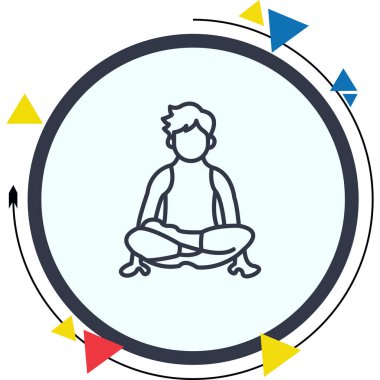 Hareketli gradyan simgesi, bacak bacak üstüne atmış bir erkek figürünün rahatlama ve fiziksel sağlığı temsil eden yoga pozunu yansıtıyor..