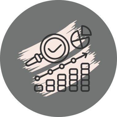 Kontrol işareti, pasta grafiği ve yükselen çubuk grafiği olan büyüteç çizimi.