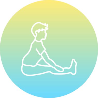 Minimalist taslak simgesi, erkek figürünün formda ve esneklik eğitimini temsil etmek için dairesel amblemin içinde öne eğildiğini gösteriyor..