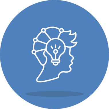 Düşünce Liderliği insan kafası ve ampul sembollü basit çizgi simgesi