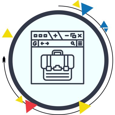 Kullanıcı arayüzü, profesyonel kariyer araması, çevrimiçi işletme yönetimi veya işe alım platformu hizmetleri için web tarayıcı penceresinde ortalanmış dijital evrak çantası simgesi görüntüler.