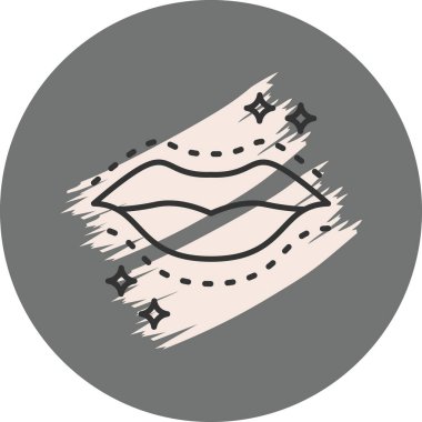 Kırpılmış cerrahi işaretleri olan ve fırça darbesine karşı parıldayan insan dudaklarının çizgi simgesi..