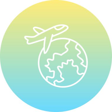 Bir dünyayı gösteren seyahat simgesi, rezervasyon uygulamaları veya turizm web sayfaları için uygun bir uçak.