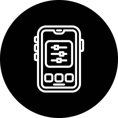 Dairesel arkaplan içinde üç düğmeli akıllı telefon gösterme ayarları kaydırıcıları. Uygulamalar veya web sayfaları için uygun mobil aygıt ayarlama arayüzü.