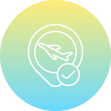 Dairesel çerçevede ünlem işareti olan bir uçağın basit bir çizgi çizimi, seyahat uyarıları veya uçuş durumu bildirimleri için uygundur.