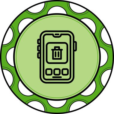 Akıllı telefon, dairesel arkaplanda üç düğmeli çöp kutusu simgesini görüntülüyor. Uygulamalar veya web sayfaları için mobil aygıt veri kaldırma arayüzü.