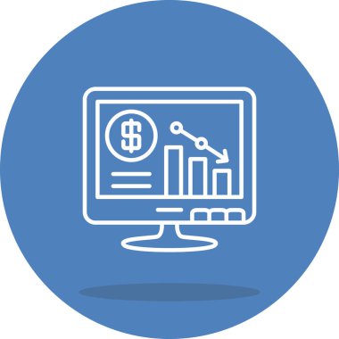 Ekonomik gerilemeyi ya da kaybı temsil eden dolar sembolü, bar tablosu ve aşağı eğimli ok ile finansal konsolu gösteren dijital monitör