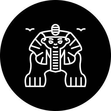 Minimalist çizgi simgesi, Giza heykelinin büyük bir sfenksini ön planda otururken tasvir eder