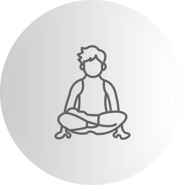 Hareketli gradyan simgesi, bacak bacak üstüne atmış bir erkek figürünün rahatlama ve fiziksel sağlığı temsil eden yoga pozunu yansıtıyor..