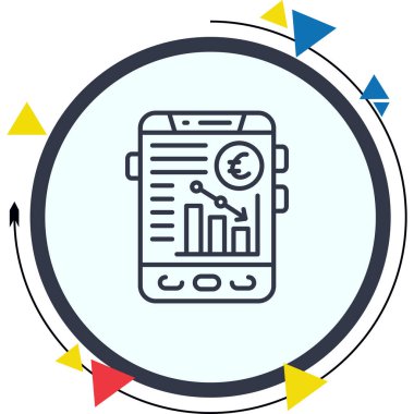 Azalan bir bar tablosu ile avro para birimi sembolü gösteren bir akıllı telefonun yer aldığı finans hattı simgesi.