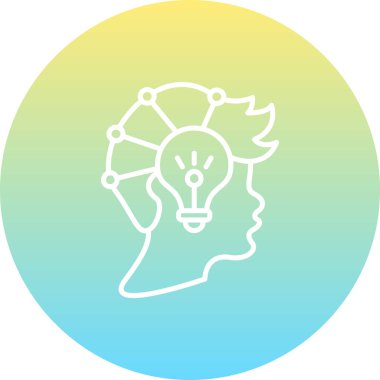 Düşünce Liderliği insan kafası ve ampul sembollü basit çizgi simgesi